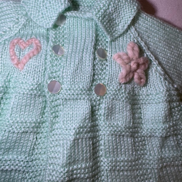 Mint Green Baby Cardigan with Floral Accents - Picture 2 of 5